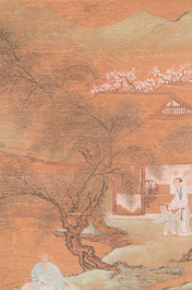 Ecole chinoise: 'Paysage au p&ecirc;cheur', encre et couleurs sur soie, Qing