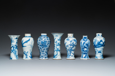 Seven Chinese blue and white vases, Kangxi