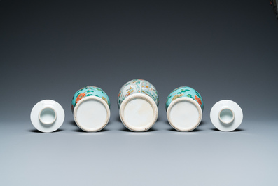 Three Chinese famille verte vases, 19th C.