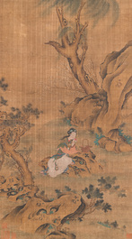 Ecole chinoise: 'Lan Caihe 藍采和', encre et couleurs sur soie, 18/19&egrave;me