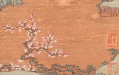 Ecole chinoise: 'Paysage au p&ecirc;cheur', encre et couleurs sur soie, Qing