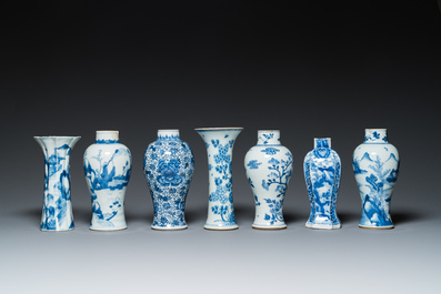 Seven Chinese blue and white vases, Kangxi