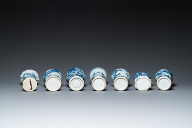 Seven Chinese blue and white vases, Kangxi