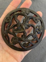 A Chinese bronze tripod censer and cover, 19th C.