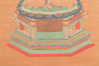 Chinese school: 'Bhaishajyaguru' or 'Medicine Buddha', ink and colour on silk, probably 19th C.