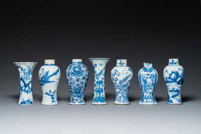 Seven Chinese blue and white vases, Kangxi