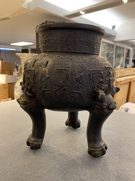 A Chinese bronze tripod 'taotie' censer, Ming