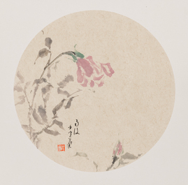 Wang Yi 王翼 (1975- ): 'Roses, bambous, glycine', encre et couleur sur papier de riz