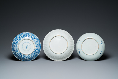 Ten Chinese blue and white dishes and plates, Kangxi and later