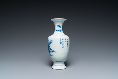 A Chinese blue and white 'monk and poem' vase, Kangxi