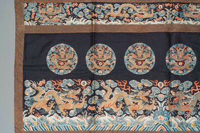 A Chinese gold- and silver-thread-embroidered silk panel with dragons, Qing