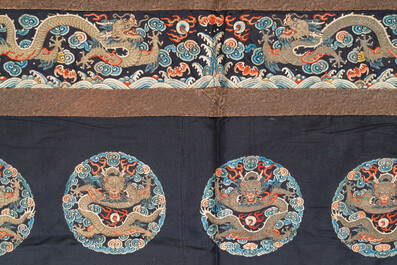 A Chinese gold- and silver-thread-embroidered silk panel with dragons, Qing