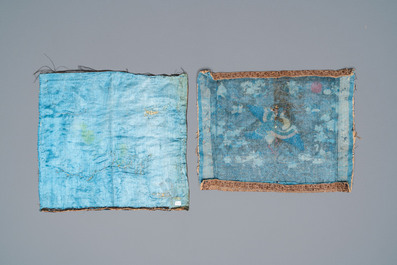 Two Chinese embroidered silk rank badges with cranes, 19th C.