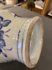 A Chinese blue and white vase with birds among blossoming branches, Transitional period