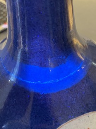 A Chinese famille verte powder-blue-ground bottle vase, Kangxi