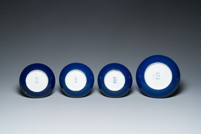 Four Chinese monochrome blue-glazed plates and eight saucers, Guangxu mark and of the period