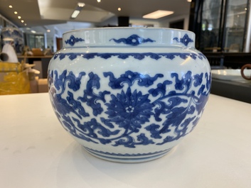 A Chinese blue and white 'lotus scroll' bowl, Kangxi