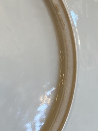 A Chinese famille rose dish with ladies playing go, signed Wanglong Fu 王隆夫, dated 1954