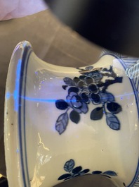 A large Chinese blue and white rouleau vase with floral design, Kangxi