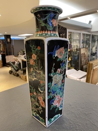 A square Chinese famille noire vase, Kangxi