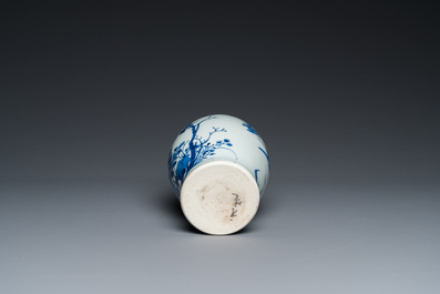 A Chinese blue and white vase with birds among blossoming branches, Chongzhen