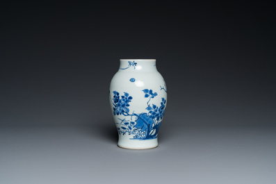 A Chinese blue and white vase with birds among blossoming branches, Chongzhen