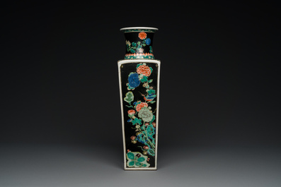A square Chinese famille noire vase, Kangxi