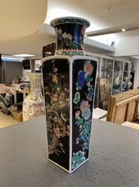 A square Chinese famille noire vase, Kangxi