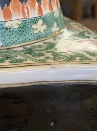 A square Chinese famille noire vase, Kangxi
