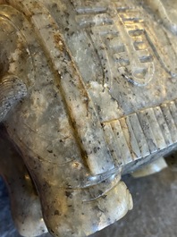 A Chinese grey-speckled celadon jade elephant, Qing