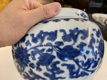 A Chinese blue and white 'lotus scroll' bowl, Kangxi