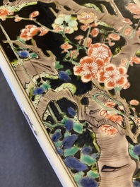 A square Chinese famille noire vase, Kangxi