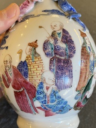 A Chinese famille rose '18 Luohans' bottle vase, 19th C.