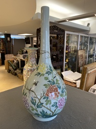 A large Chinese famille rose celadon-ground bottle vase, Qianlong mark, Republic