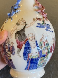 A Chinese famille rose '18 Luohans' bottle vase, 19th C.