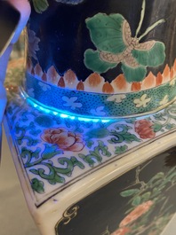 A square Chinese famille noire vase, Kangxi