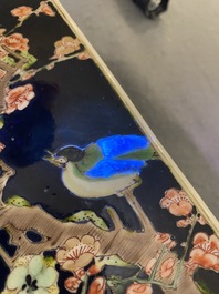 A square Chinese famille noire vase, Kangxi