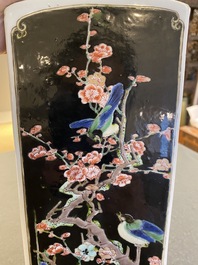 A square Chinese famille noire vase, Kangxi