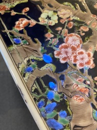 A square Chinese famille noire vase, Kangxi