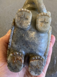 A Chinese grey-speckled celadon jade elephant, Qing