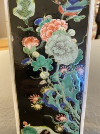 A square Chinese famille noire vase, Kangxi