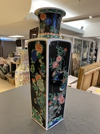 A square Chinese famille noire vase, Kangxi