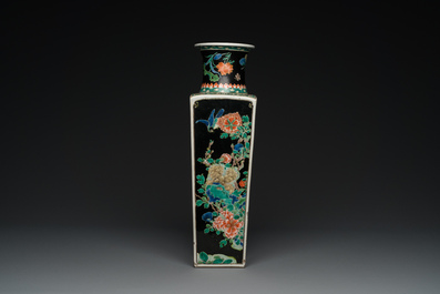 A square Chinese famille noire vase, Kangxi