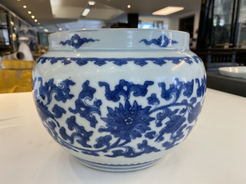 A Chinese blue and white 'lotus scroll' bowl, Kangxi