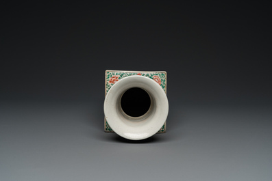 A square Chinese famille noire vase, Kangxi