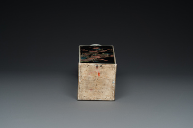A square Chinese famille noire vase, Kangxi