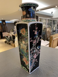 A square Chinese famille noire vase, Kangxi