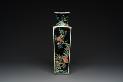 A square Chinese famille noire vase, Kangxi