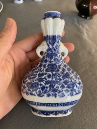 A Chinese blue and white Ming-style vase with floral design, probably Qianlong