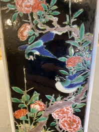 A square Chinese famille noire vase, Kangxi